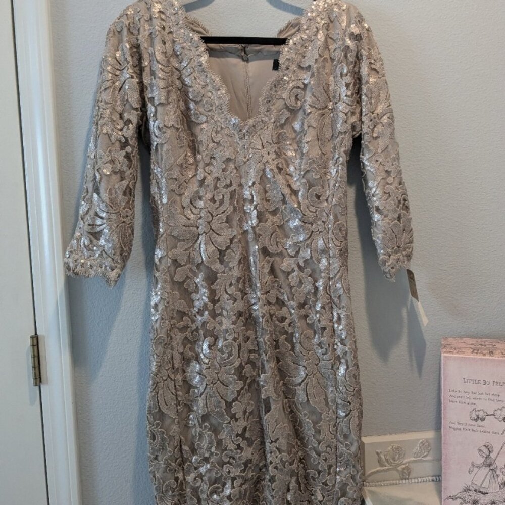 Vintage Tadashi Shoji Silver Dress NWT - 12